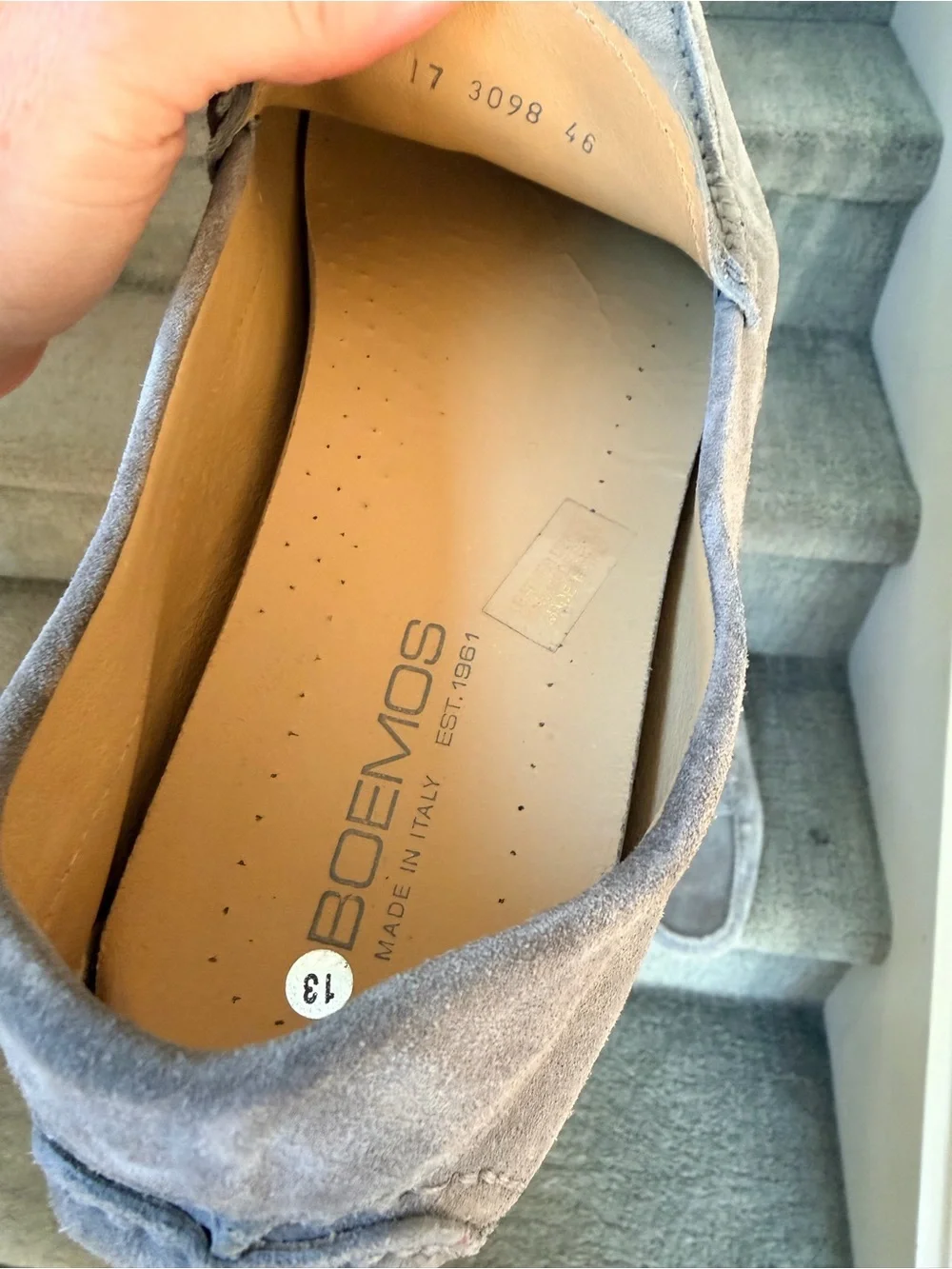 BOEMOS Men's Gray Suede Moccasins